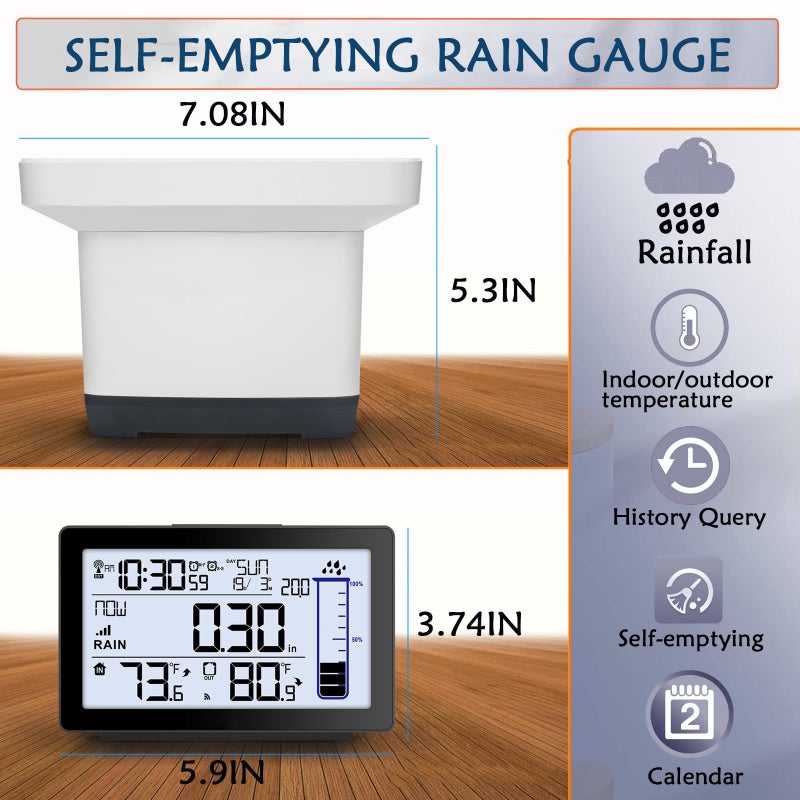 Asenron Wireless Rain Gauge Outdoor  Self-Emptying Digital Rain Gauges Outdoors Best Rated  Electronic Rain Measure Gauge for Garden  Freeze Proof Rain Gauge with Thermometer  Remote Rain Meter for Yard - Image 2